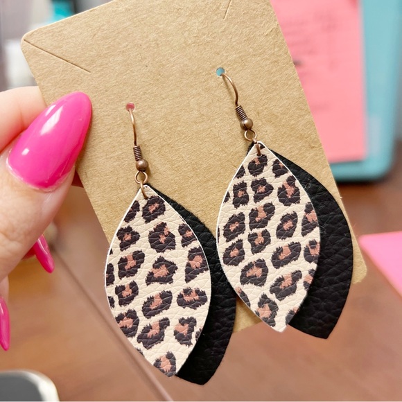Leather Leopard Earrings - Picture 1 of 3